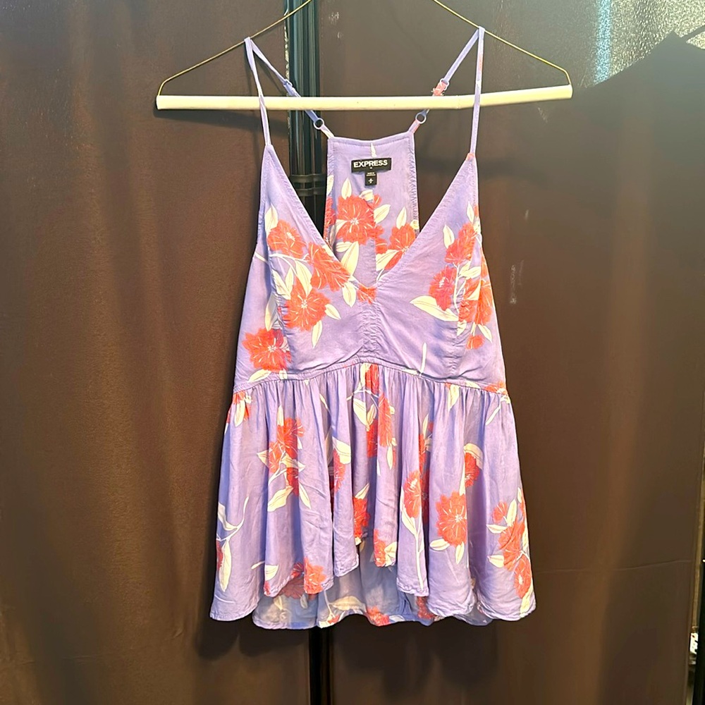 Express Racerback Lavender Floral Peplum Tank Size M Summer Flowy Sleeveless
